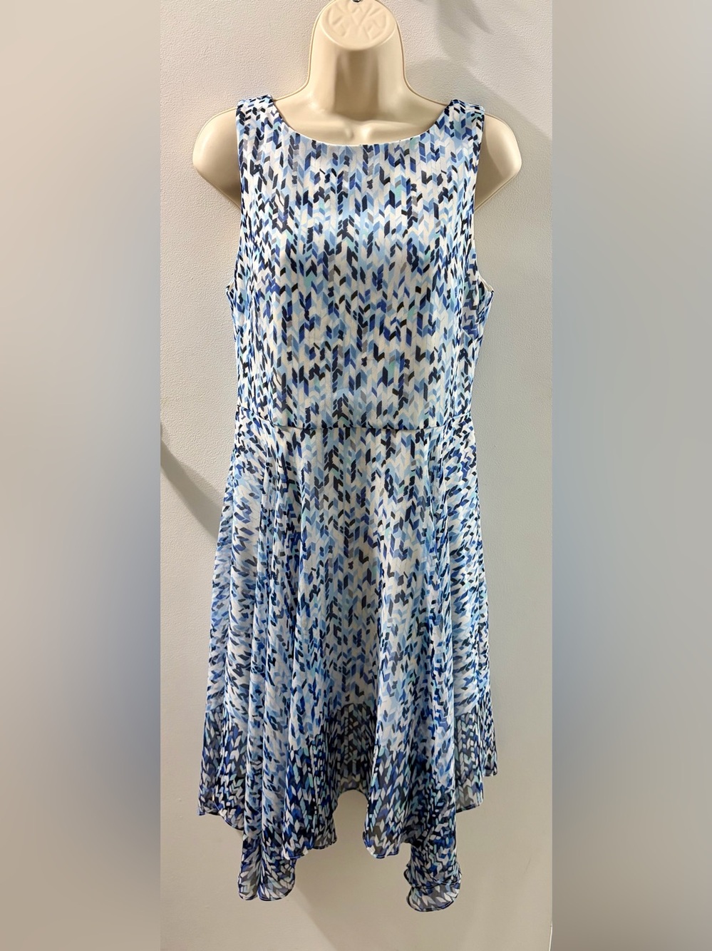 White House Black Market Blue & White Printed Asymmetrical Dress